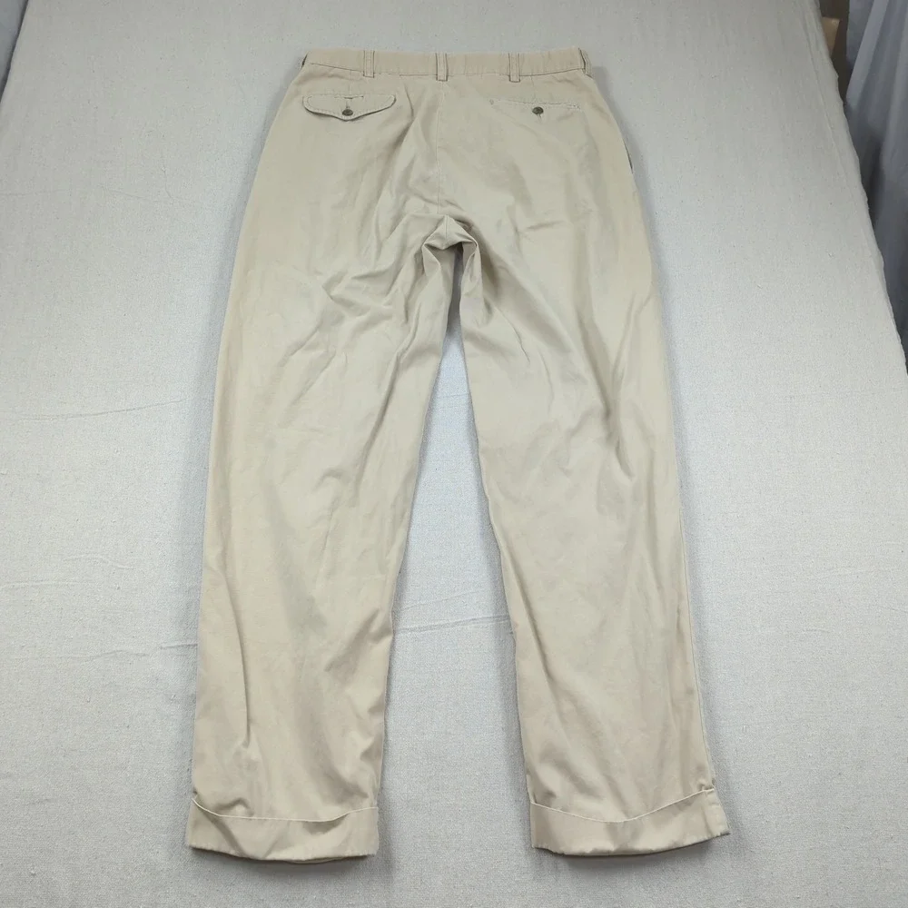 Vtg Polo‎ Ralph Lauren Pants Men 35x32 Khaki Hammond Pleated Cuffed Office